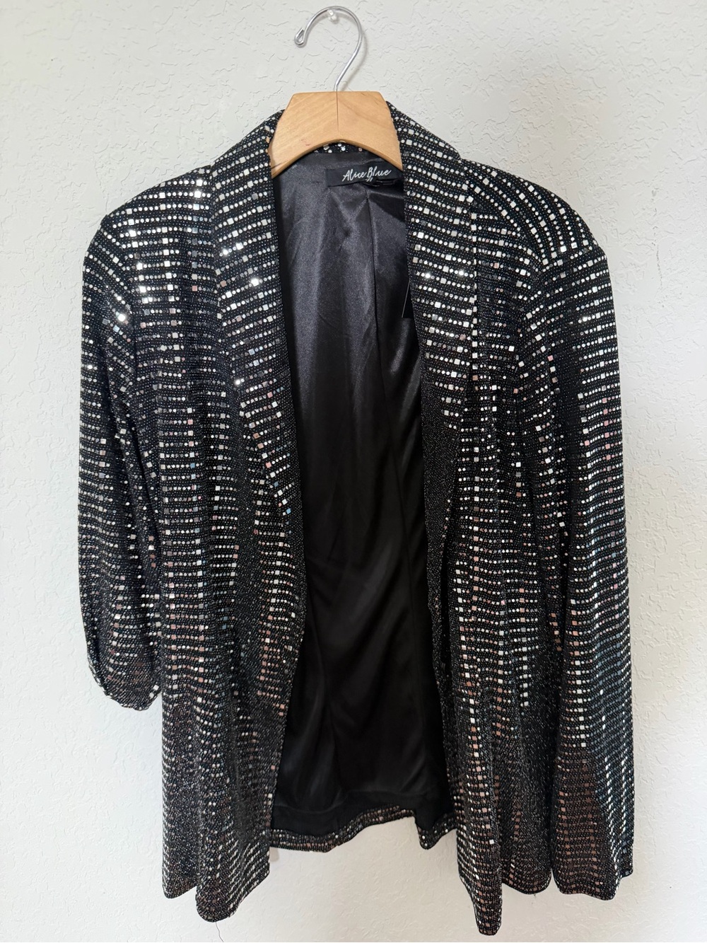 Alice Blue Black Sequin Open-Front Blazer